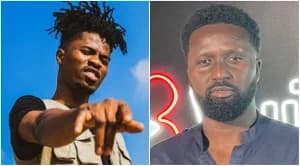 The image is a composite featuring two men. On the left, a man with dreadlocks points directly at the viewer against a blue sky. On the right, a man with short hair looks towards the camera in front of a blurred background.