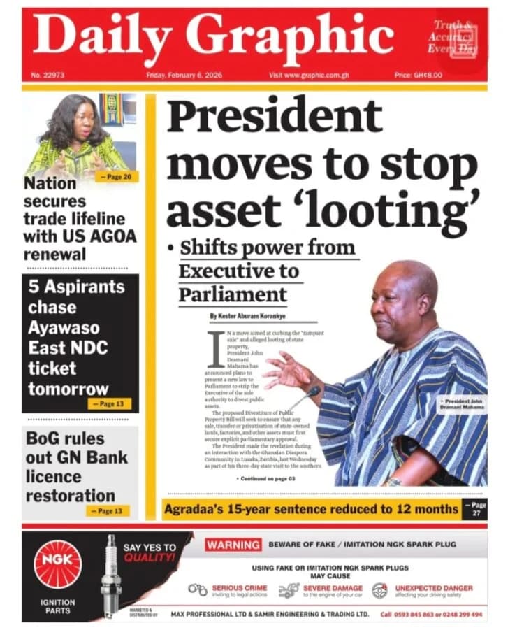 National Press Review: Ghanaian Newspaper Front Pages for Friday, February 6, 2026