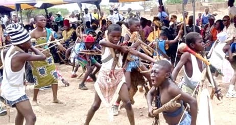 Some of the school pupils performing the war dance