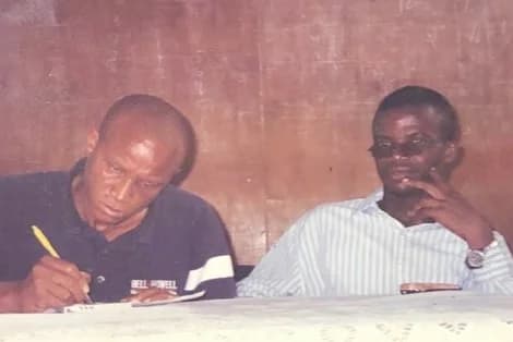 Mustapha Abdul-Hamid at a TESCON programme in 2003. With him is Stephen Amoah, MP for Nhyieso and then Ashanti Regional Coordinator of TESCON