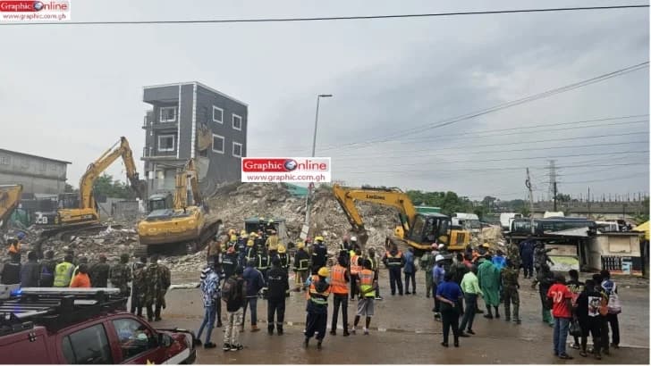 VIDEO: Another building collapses during rainfall in Accra; 2 people rescued, 2 dead