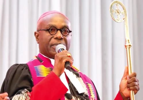 Most Reverend Prof. Kwabena Asamoah-Gyadu (inset), Presiding Bishop of the Methodist Church Ghana, speaking at the commissioning and commendation service. Picture: ELVIS NII NOI DOWUONA