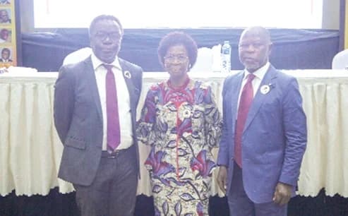 Prof. Samuel A. Debrah (right), President of the Ghana College of Physicians and Surgeons, with Emerita Prof. Isabella Akyinbab Quakyi (middle), FGA President of the Academy, and Prof. George Obeng-Adjei (left), FGA Honorary Secretary of the GAAS, after the event. Picture: CALEB VANDERPUYE