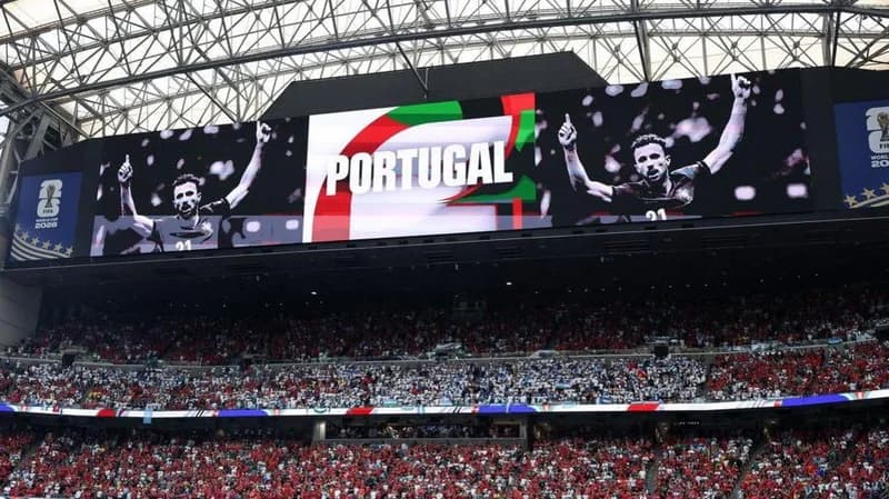 A picture of former Portugal forward Diogo Jota appears on the big screen at Houston Stadium before the World Cup match between Portugal and Uzbekistan on 23 June