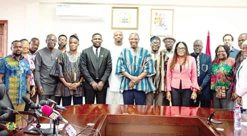 Dr Clement Abas Apaak (arrowed), Deputy Minister of Education, with some of the dignitaries at the launch of the School Awards