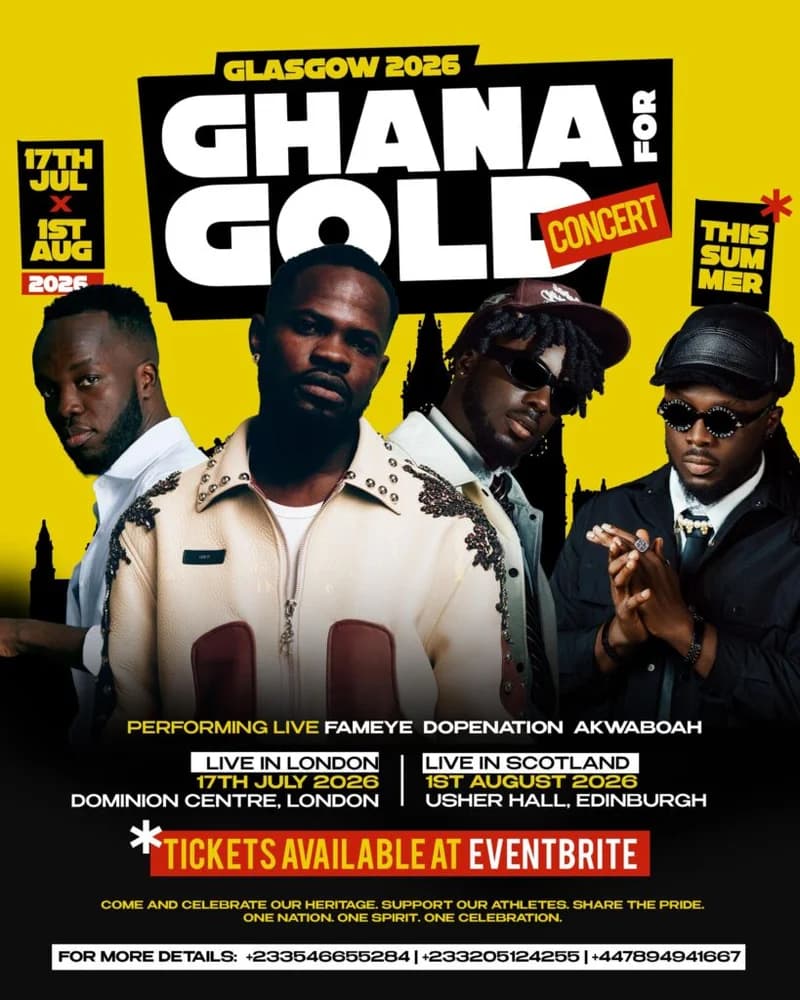 Stonebwoy, Fameye, and Akwaaboah to Headline ‘Ghana for Gold’ UK Concerts Ahead of 2026 Commonwealth Games