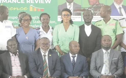 Dr Hafiz Adams (left), Director, Technical Coordination, MOH; Dr (Med.) George Kojo Owusu (2nd from left), CEO of NAS; Dr Dominic Awariya (2nd from right), Ashanti Regional Coordinator, NAS, and Dr Lawrence Ofori Boadu (right), Director of the Institutional Care Division-GHS, and other dignitaries. Picture: ESTHER ADJORKOR ADJEI