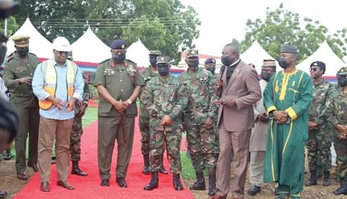 Clergy of the Ghana Armed Forces performing a dedication ceremony before the sod cutting of the Burma Camp Redevelopment Project. With them are Brogya Genfi (left), Deputy Defence Minister, and Lieutenant General William Agyapong (2nd from left), the Chief of Defence Staff. Picture: BENEDICT OBUOBI