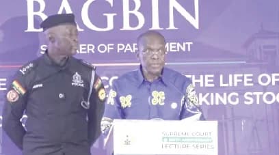 Alban Sumana Kingsford Bagbin, Speaker of Parliament, delivering his speech at the Supreme Court @150 anniversary lectures