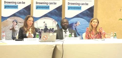 Dr Caroline Lukaszyk (left), Technical Officer for Unintentional Injury Prevention at the World Health Organisation, Prof. Emmanuel Nakua, a member of the KNUST research team, and Rebecca Bavinger, representative of Bloomberg Philanthropies, at the media engagement