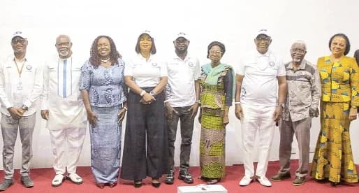 Rita Naa Odoley Sowah (3rd from left), Deputy Minister of Local Government, Chieftaincy and Religious Affairs, with Naa Amorkor Shika Futru I (4th from left), Head of Women Banking, Stanbic Bank, Ghana; Ebenezer Otoo (left), CEO of the Blue Economy and Fisheries Transformation Initiative, and other dignitaries after the event. Picture: CALEB VANDERPUYE