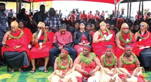 The children and the family of the late Apostle Kwadwo Safo Kantanka at the funeral grounds