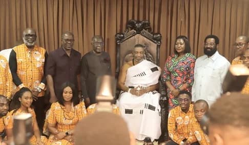 Nii Tackie Teiko Tsuru II (middle), Ga Mantse, with the delegation from MIIF after the meeting Picture: EDNA SALVO KOTEY
