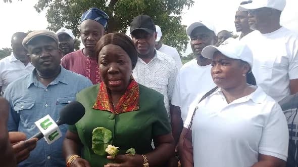 Elizabeth Ofosu-Adjare, Minister of Trade, Agribusiness and Industry speaking during the field inspection