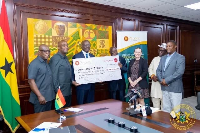 Finance Minister Dr. Cassiel Ato Forson Receives GH¢391 Million Dividend from Perseus Mining