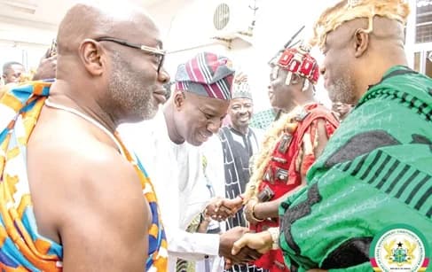 Mahama Ayariga (middle), Minister of Local Government, Chieftaincy and Religious Affairs, exchanging pleasantries with King Tackie Teiko Tsuru II (right), Ga Mantse, during the Zongo Chiefs ConferenceMahama Ayariga (middle), Minister of Local Government, Chieftaincy and Religious Affairs, exchanging pleasantries with King Tackie Teiko Tsuru II (right), Ga Mantse, during the Zongo Chiefs Conference