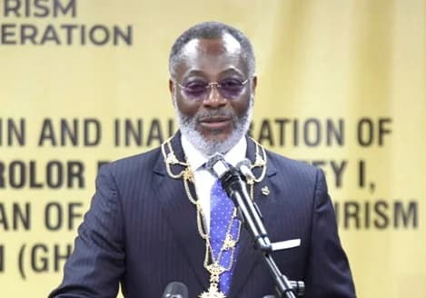Drolor Bosso Adamtey I, newly inaugurated Board Chairman of the Ghana Tourism Federation (GHATOF) delivering his inaugural address