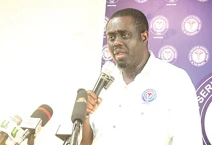 Franklin Owusu Ansah (right), General Secretary, HSWU, TUC, addressing participants in the event. Picture: ERNEST KODZI