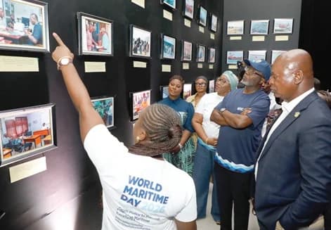 Joseph Bukari Nikpe (right), Minister of Transport, looking at some documented operations of the Ghana Maritime Authority. With him are Dr Kamal-Deen Ali (2nd from right), Director-General, Ghana Maritime Authority, and Dorcas Affo-Toffey (left), Deputy Minister of Transport. Picture: ELVIS NII NOI DOWUONA