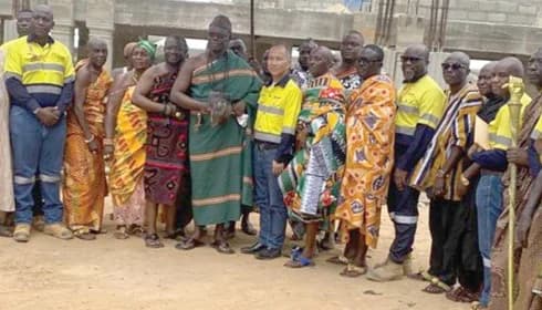 Oseadeayo Dr Frimpong Manso (arrowed) with officials of the company and other sub chiefs