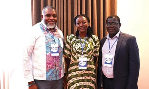 Professor John Amuasi (left), Senior Researcher at KCCR/KNUST and Scientific Project Leader of IVM-KIDS; Dr Stella Kepha (middle), Principal Research Scientist at the Kenya Medical Research Institute, and Dr Michael Frimpong (right), Senior Research Fellow of KCCR/KNUST, at the meeting held in Accra