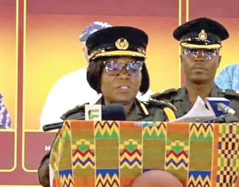 DOP Joana Fofo Tackie-Otoo (inset), Director, Health and Community Corrections at GPS, speaking at the launch in Tamale