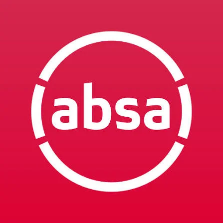The image displays the official corporate logo of Absa Group Limited. It features the word 'absa' in white lowercase lettering centered within a broken white circular border, all set against a vibrant solid red background.
