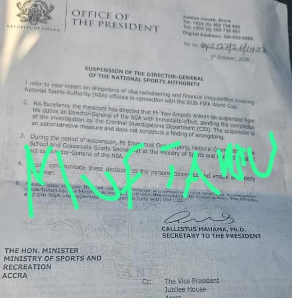 Yaw Ampofo Ankrah suspended as NSA Director-General over visa scandal